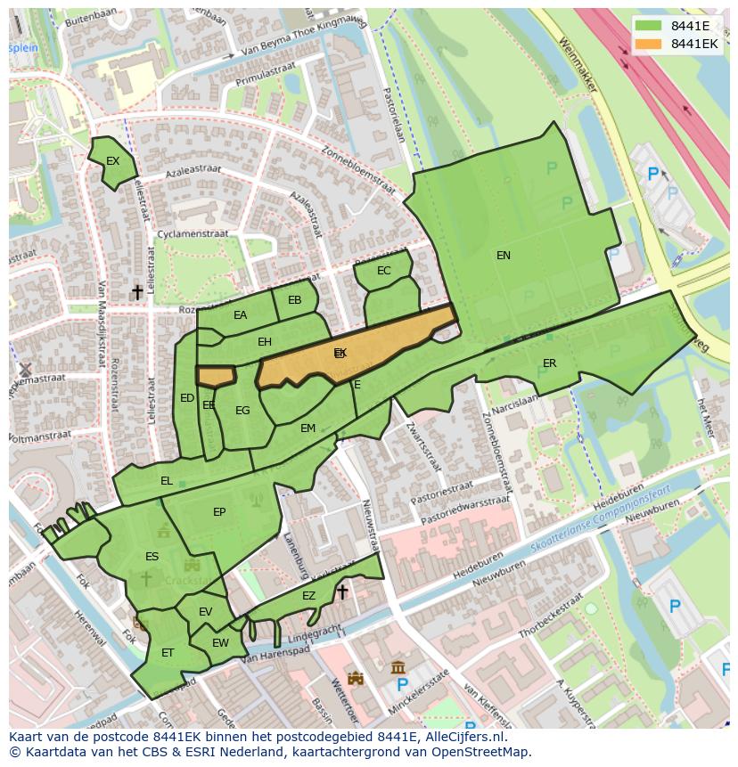 Afbeelding van het postcodegebied 8441 EK op de kaart.