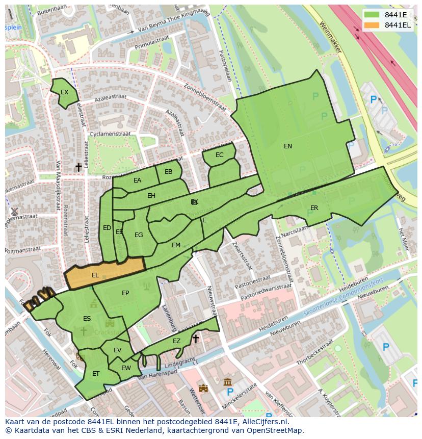 Afbeelding van het postcodegebied 8441 EL op de kaart.