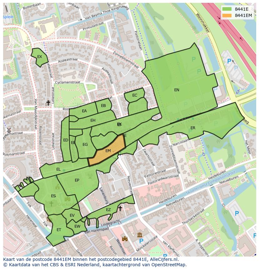 Afbeelding van het postcodegebied 8441 EM op de kaart.
