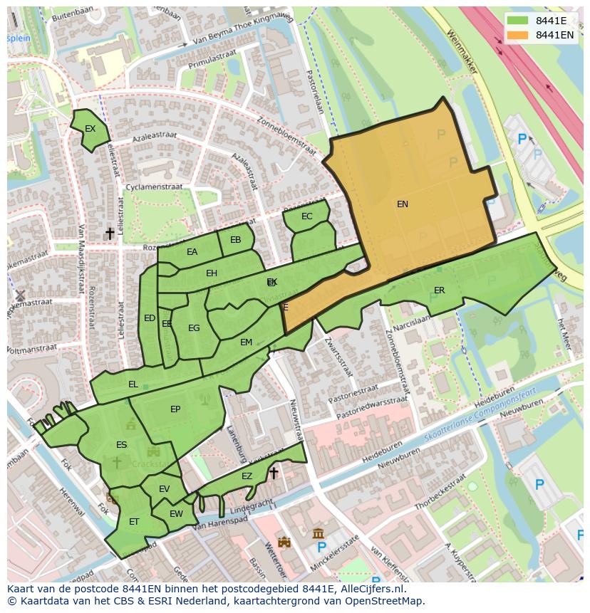 Afbeelding van het postcodegebied 8441 EN op de kaart.