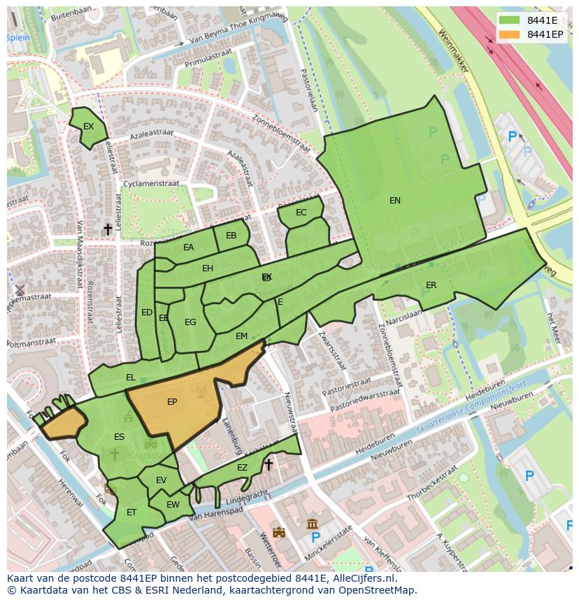 Afbeelding van het postcodegebied 8441 EP op de kaart.