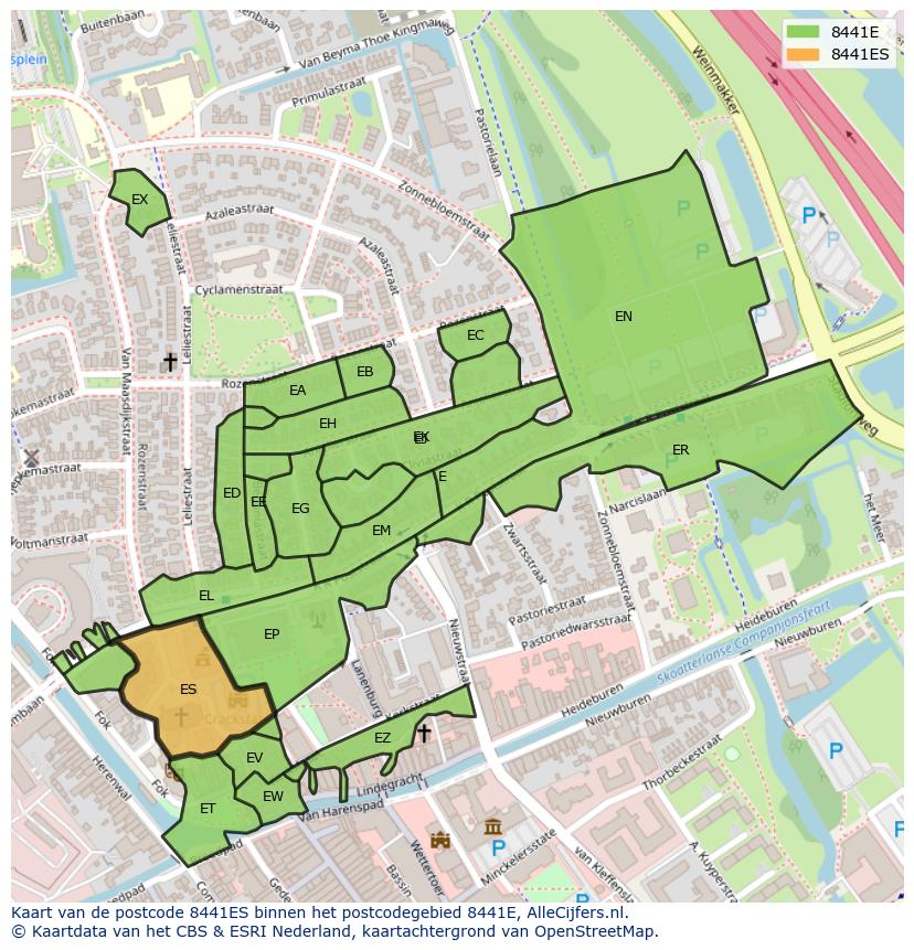 Afbeelding van het postcodegebied 8441 ES op de kaart.