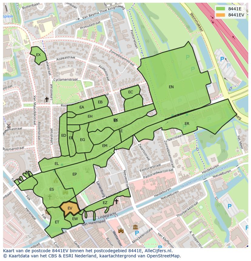 Afbeelding van het postcodegebied 8441 EV op de kaart.