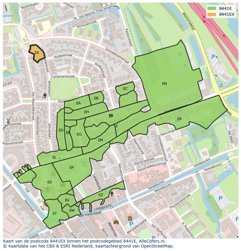 Afbeelding van het postcodegebied 8441 EX op de kaart.