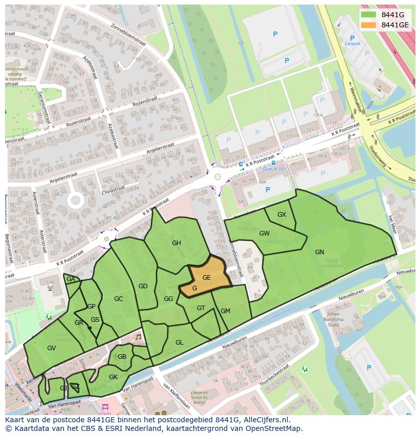 Afbeelding van het postcodegebied 8441 GE op de kaart.