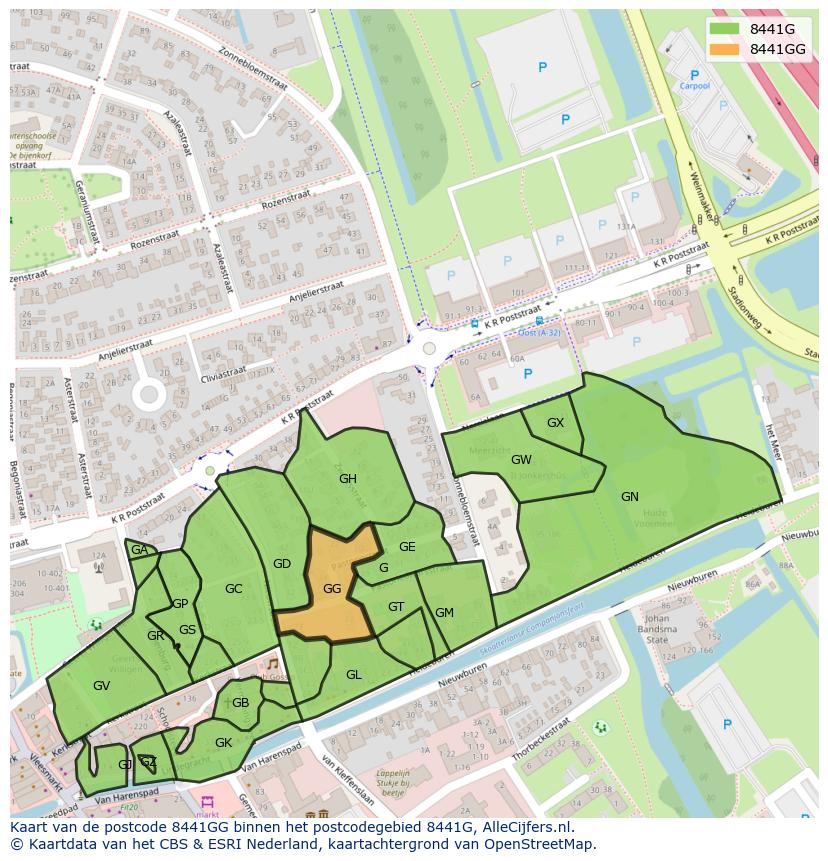Afbeelding van het postcodegebied 8441 GG op de kaart.