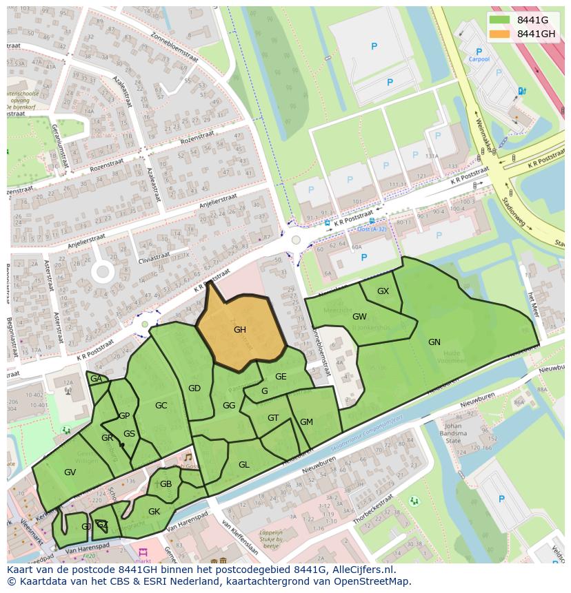 Afbeelding van het postcodegebied 8441 GH op de kaart.