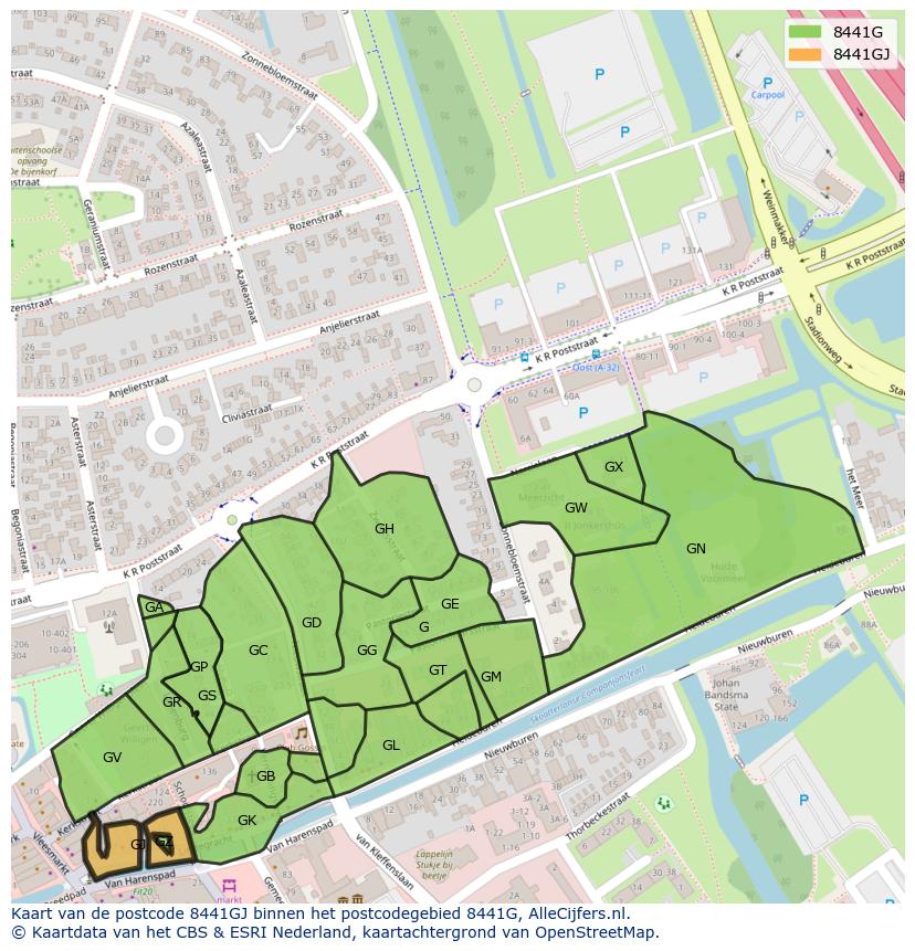 Afbeelding van het postcodegebied 8441 GJ op de kaart.