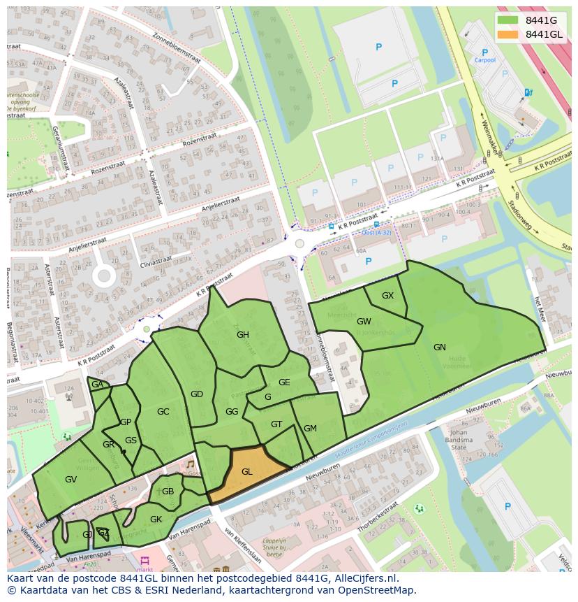 Afbeelding van het postcodegebied 8441 GL op de kaart.