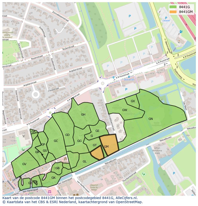Afbeelding van het postcodegebied 8441 GM op de kaart.