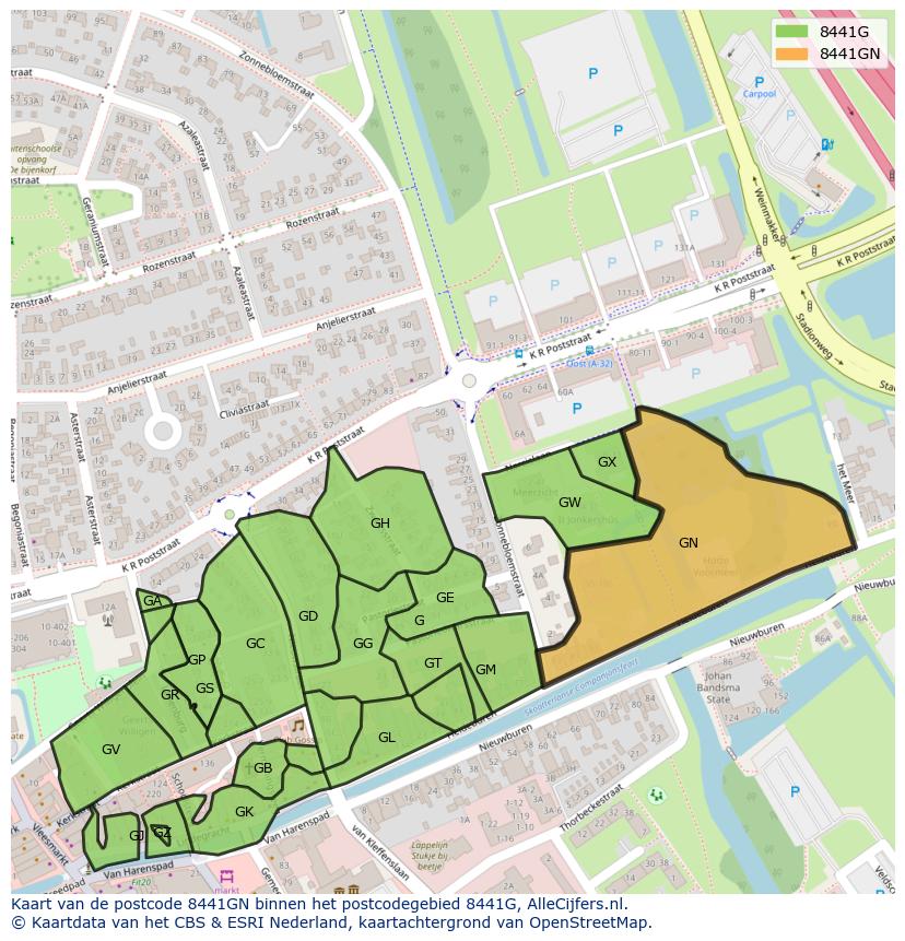 Afbeelding van het postcodegebied 8441 GN op de kaart.