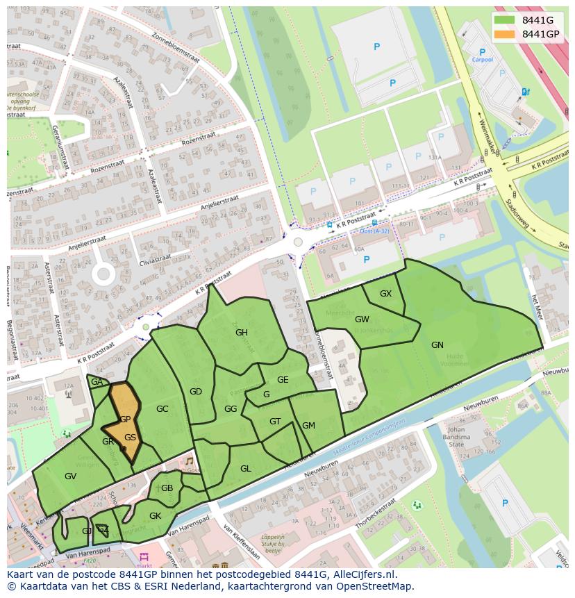 Afbeelding van het postcodegebied 8441 GP op de kaart.