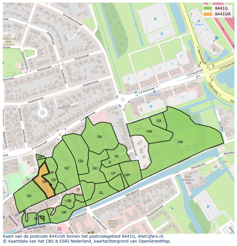 Afbeelding van het postcodegebied 8441 GR op de kaart.