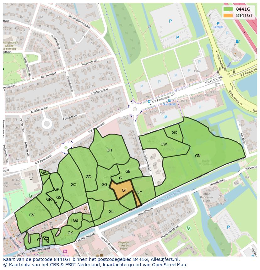 Afbeelding van het postcodegebied 8441 GT op de kaart.