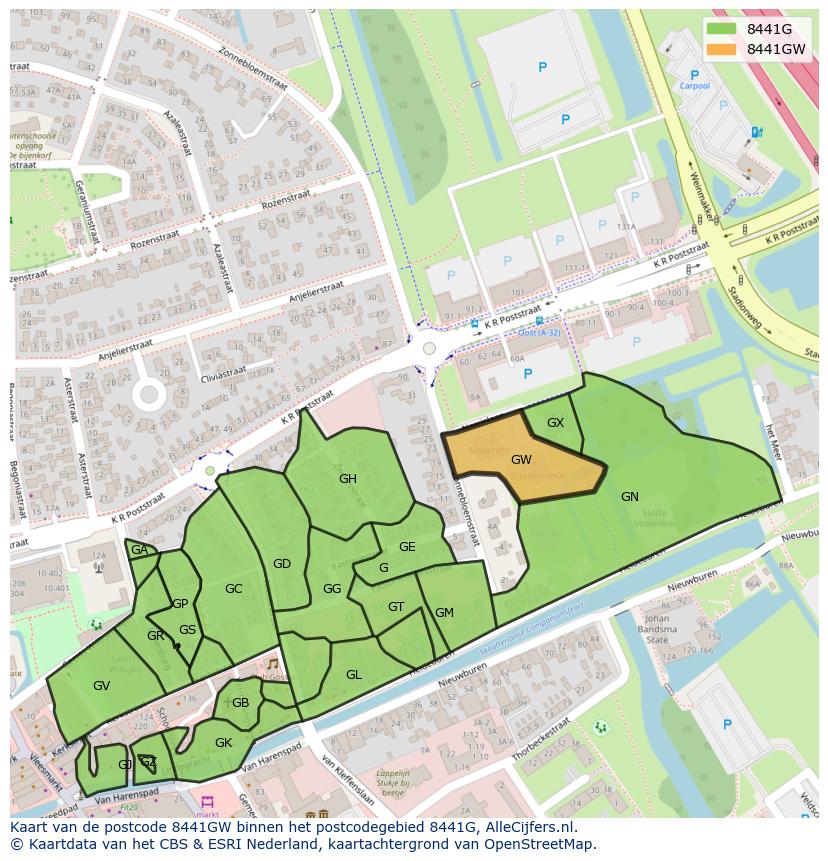 Afbeelding van het postcodegebied 8441 GW op de kaart.