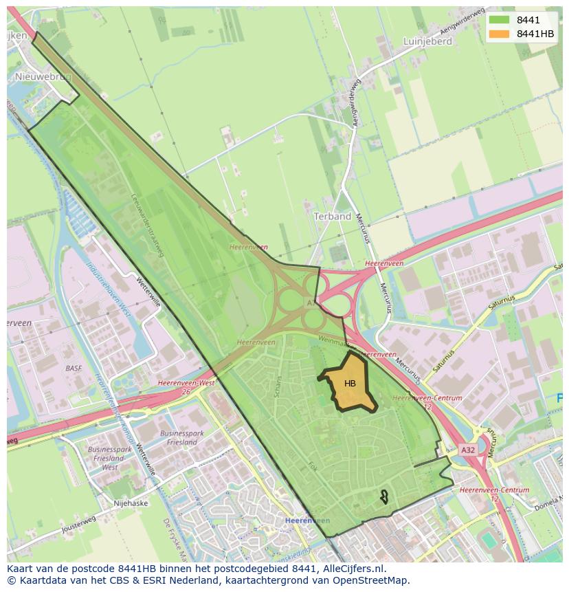 Afbeelding van het postcodegebied 8441 HB op de kaart.