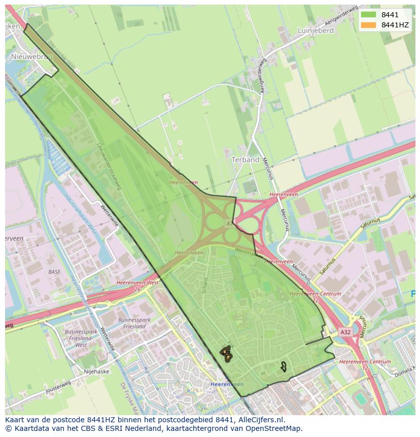 Afbeelding van het postcodegebied 8441 HZ op de kaart.