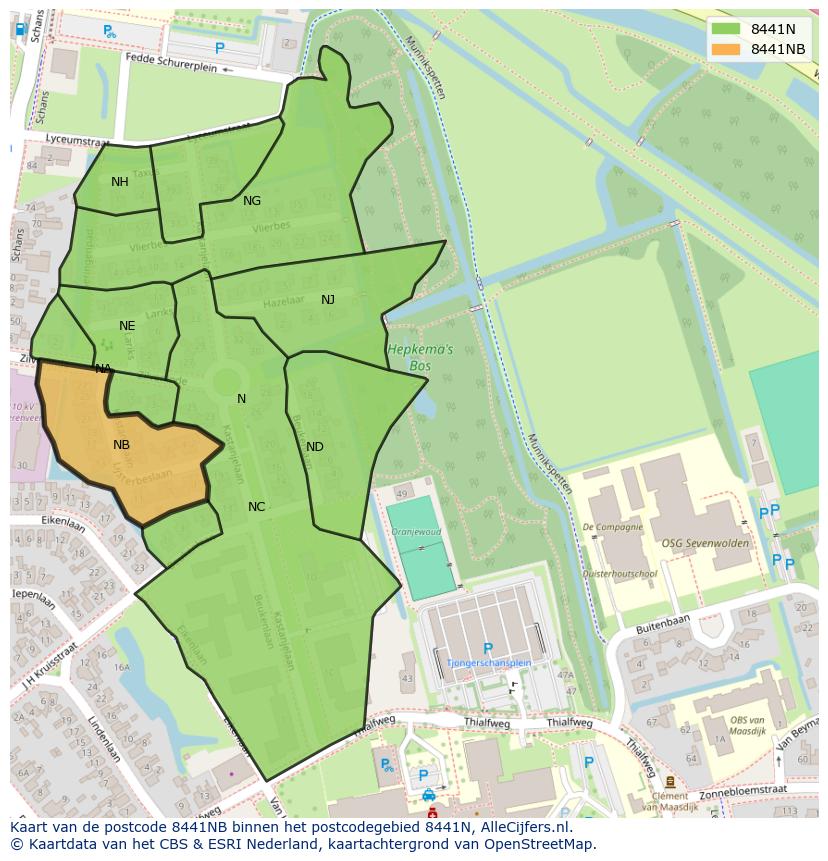 Afbeelding van het postcodegebied 8441 NB op de kaart.