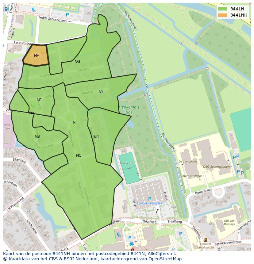 Afbeelding van het postcodegebied 8441 NH op de kaart.