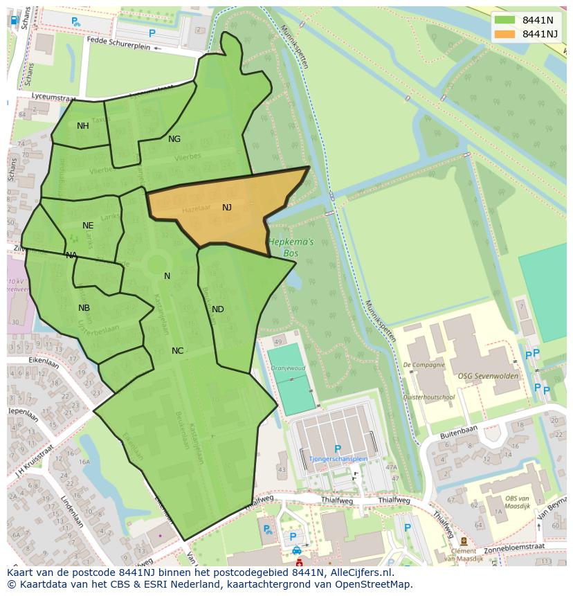 Afbeelding van het postcodegebied 8441 NJ op de kaart.