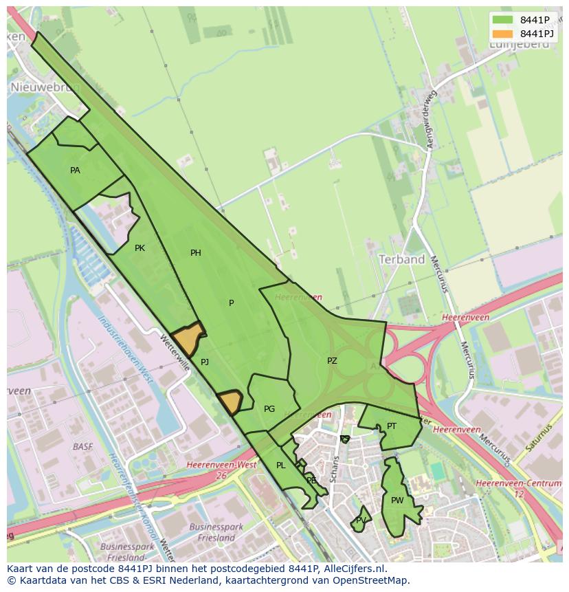 Afbeelding van het postcodegebied 8441 PJ op de kaart.