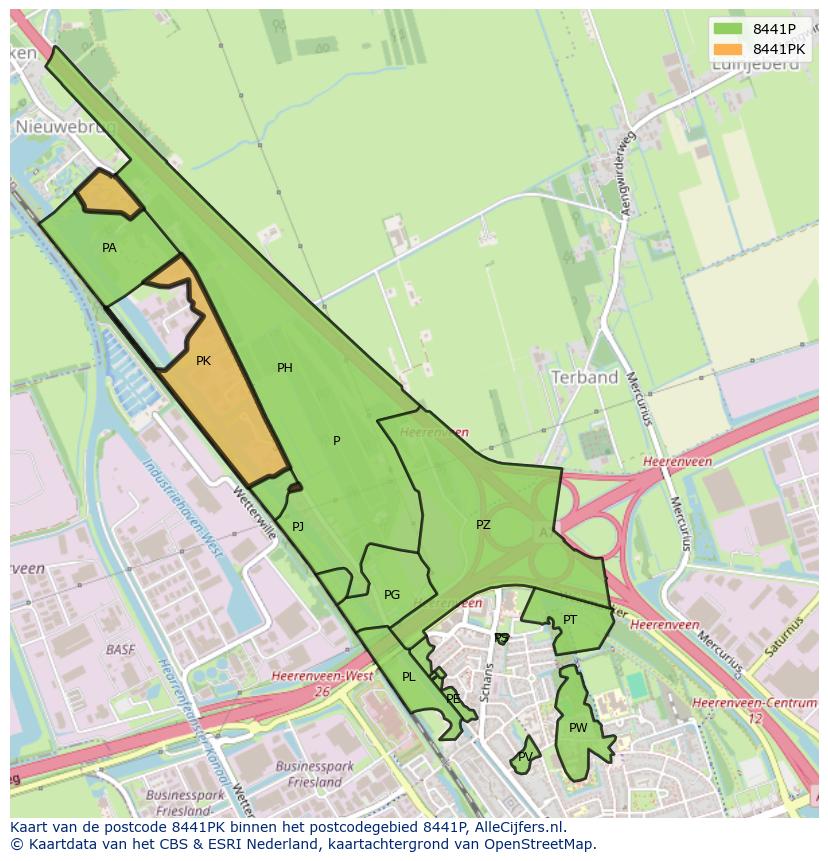 Afbeelding van het postcodegebied 8441 PK op de kaart.