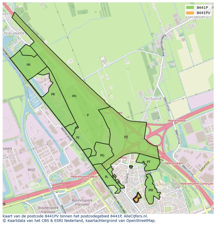 Afbeelding van het postcodegebied 8441 PV op de kaart.