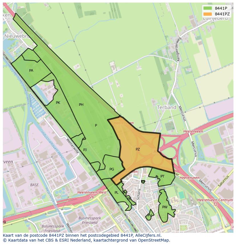 Afbeelding van het postcodegebied 8441 PZ op de kaart.