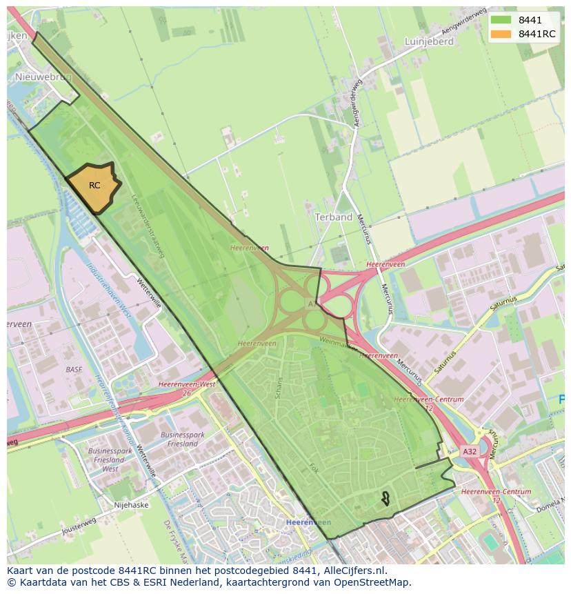 Afbeelding van het postcodegebied 8441 RC op de kaart.