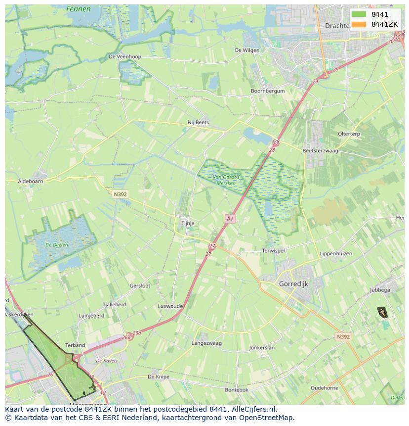 Afbeelding van het postcodegebied 8441 ZK op de kaart.