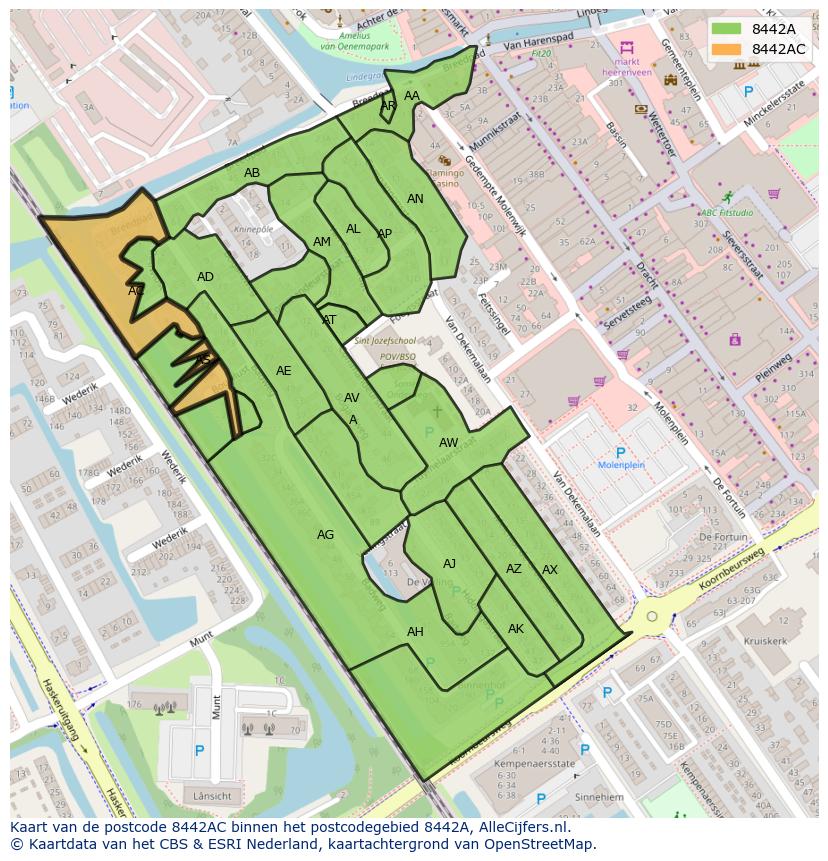 Afbeelding van het postcodegebied 8442 AC op de kaart.