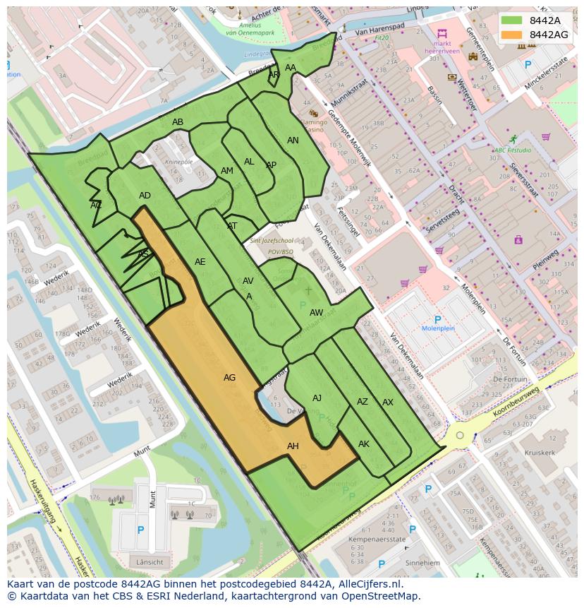 Afbeelding van het postcodegebied 8442 AG op de kaart.