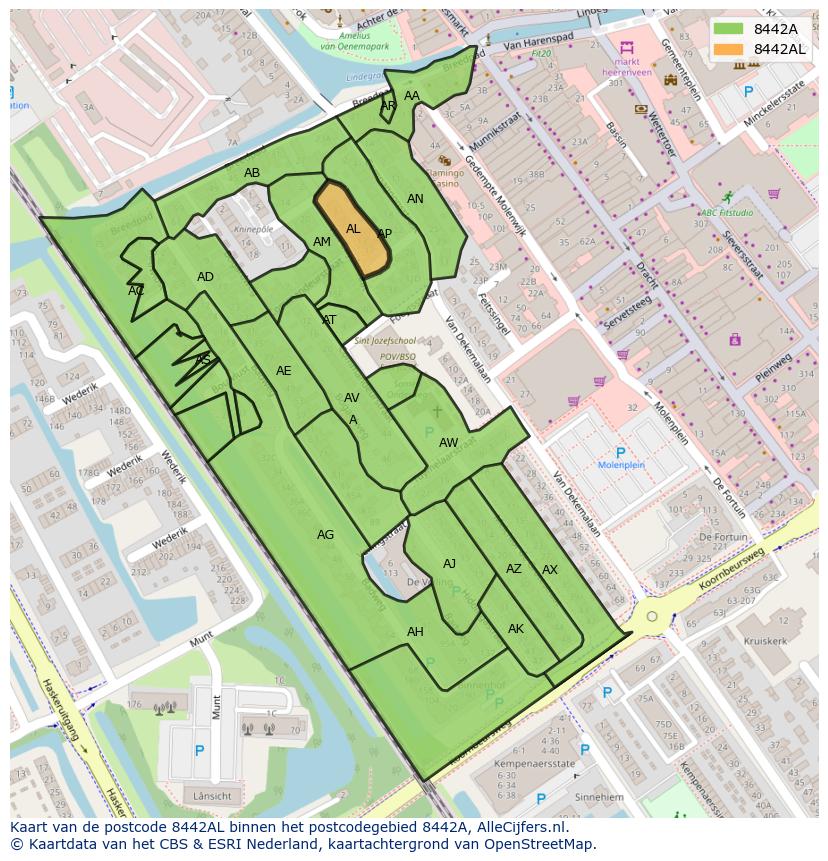 Afbeelding van het postcodegebied 8442 AL op de kaart.
