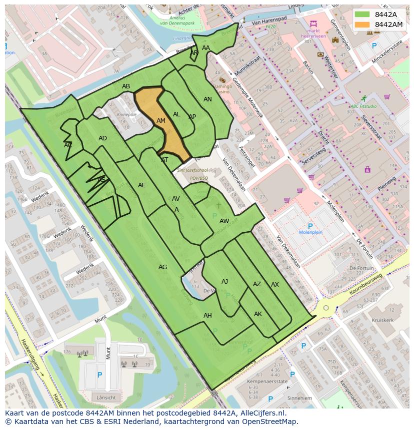 Afbeelding van het postcodegebied 8442 AM op de kaart.