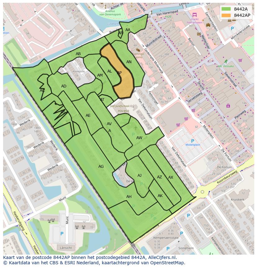 Afbeelding van het postcodegebied 8442 AP op de kaart.