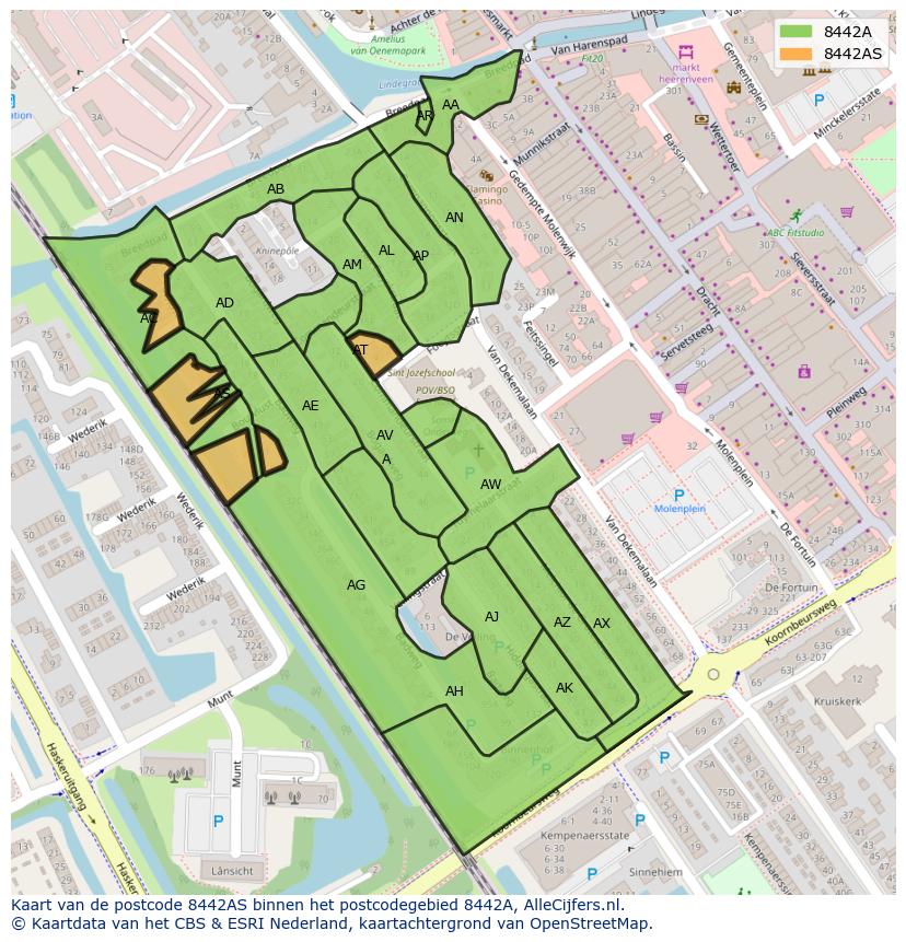 Afbeelding van het postcodegebied 8442 AS op de kaart.