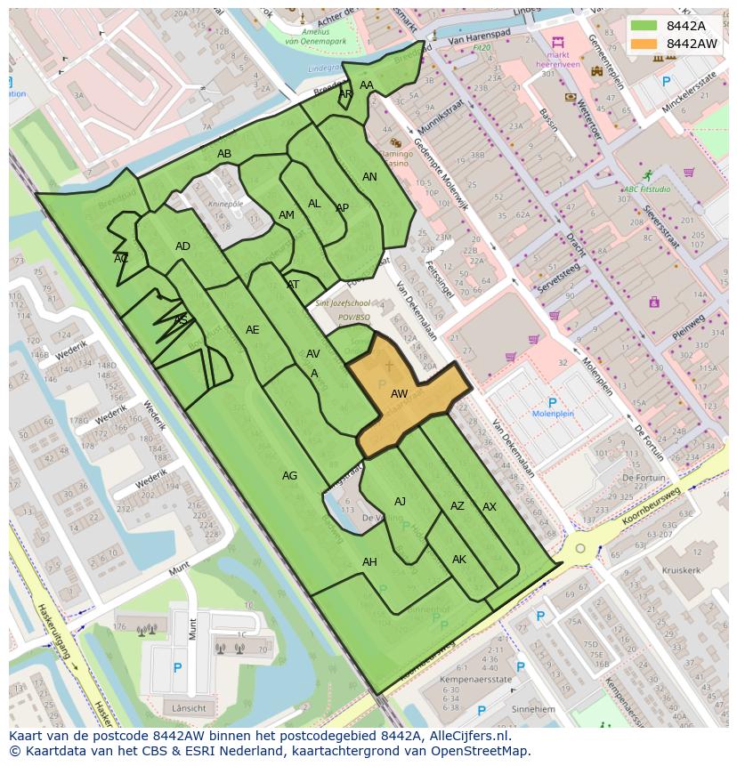 Afbeelding van het postcodegebied 8442 AW op de kaart.