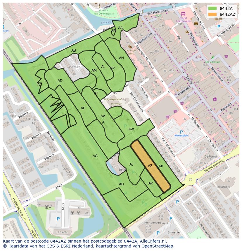 Afbeelding van het postcodegebied 8442 AZ op de kaart.