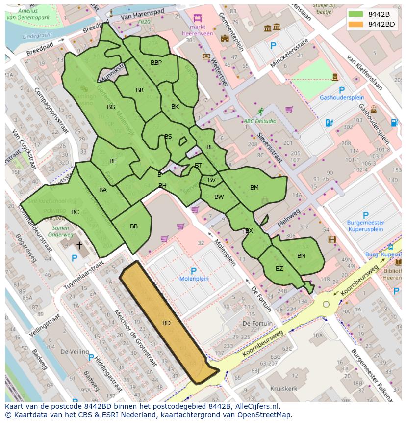 Afbeelding van het postcodegebied 8442 BD op de kaart.