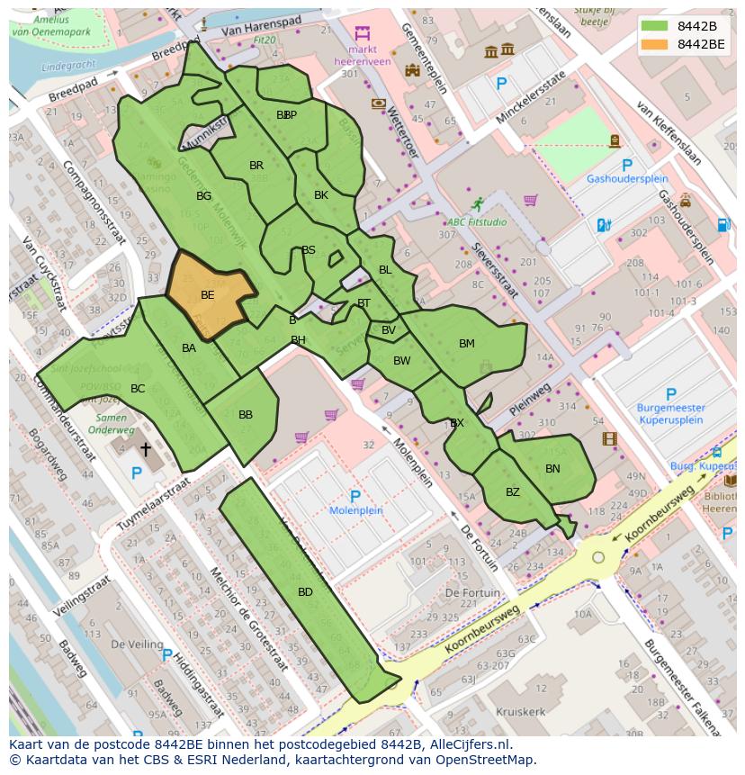 Afbeelding van het postcodegebied 8442 BE op de kaart.