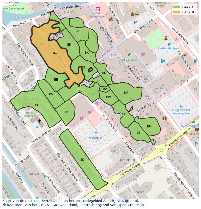 Afbeelding van het postcodegebied 8442 BG op de kaart.