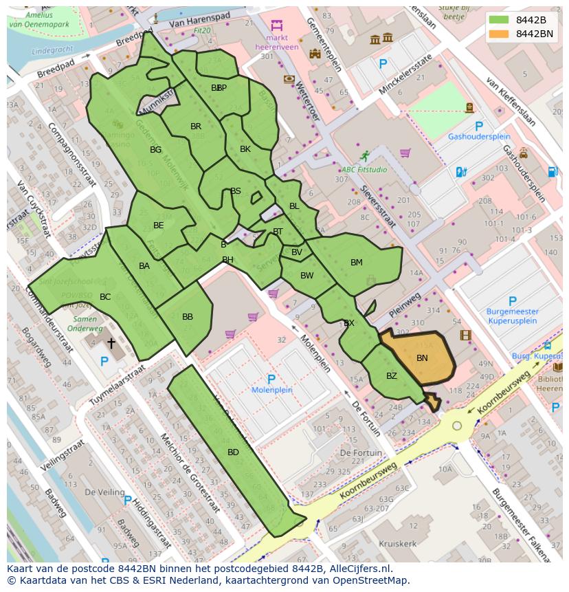 Afbeelding van het postcodegebied 8442 BN op de kaart.