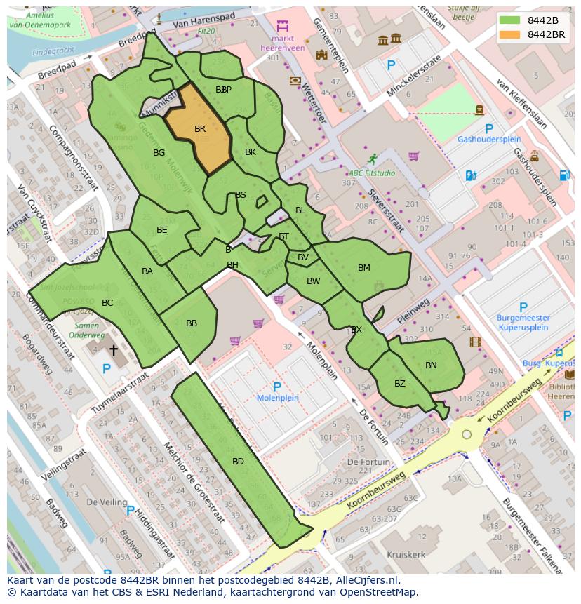 Afbeelding van het postcodegebied 8442 BR op de kaart.