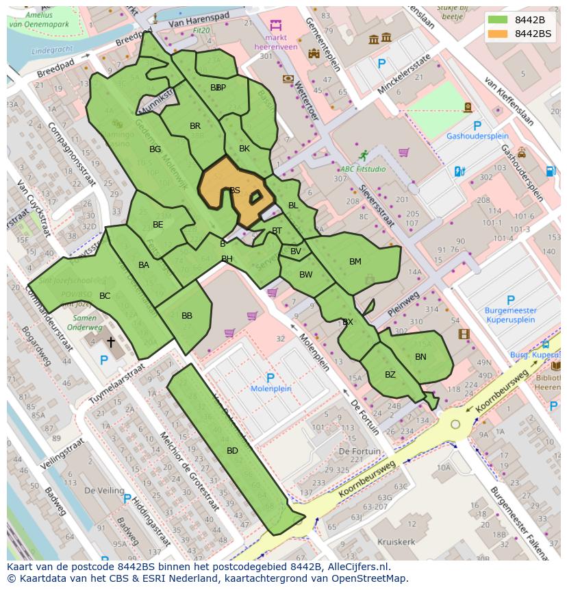 Afbeelding van het postcodegebied 8442 BS op de kaart.