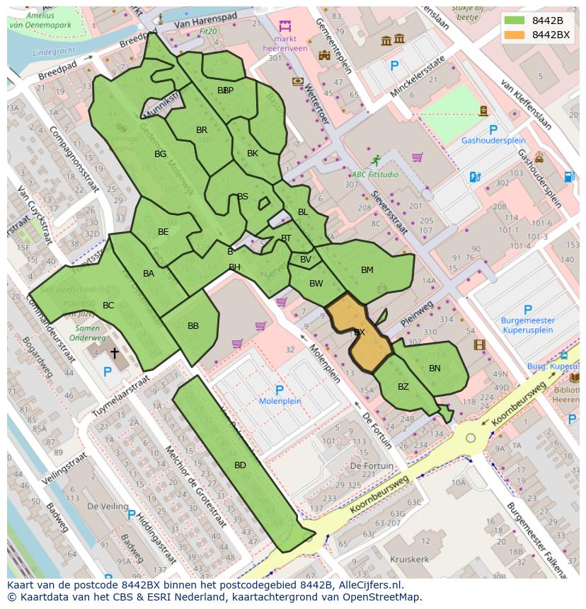 Afbeelding van het postcodegebied 8442 BX op de kaart.