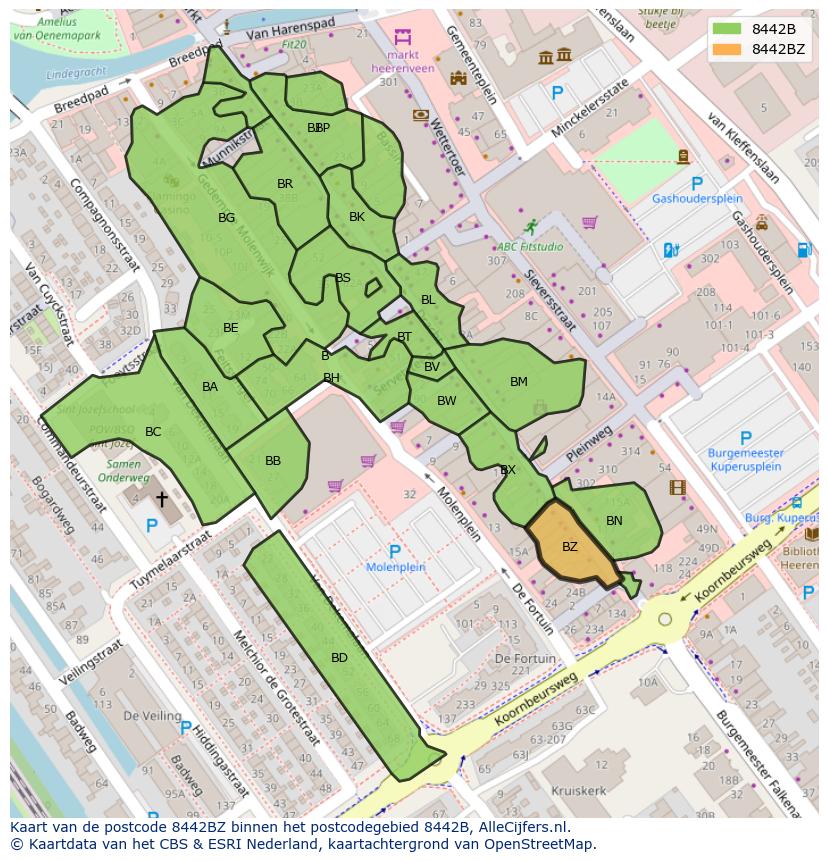 Afbeelding van het postcodegebied 8442 BZ op de kaart.