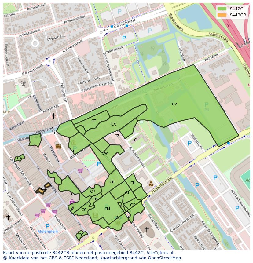 Afbeelding van het postcodegebied 8442 CB op de kaart.
