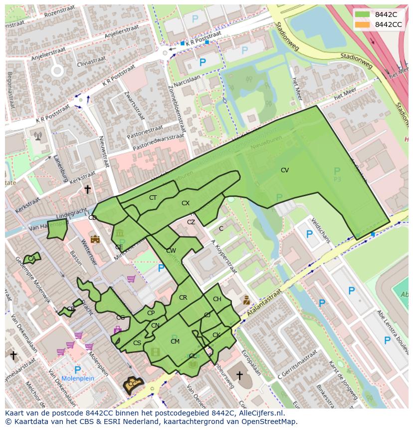 Afbeelding van het postcodegebied 8442 CC op de kaart.