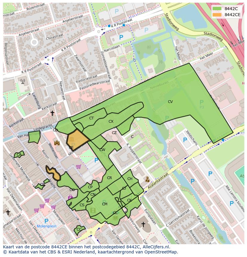 Afbeelding van het postcodegebied 8442 CE op de kaart.