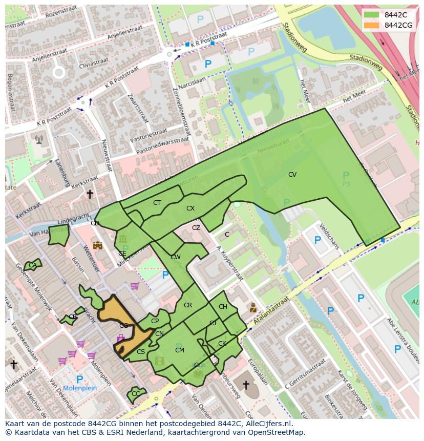 Afbeelding van het postcodegebied 8442 CG op de kaart.